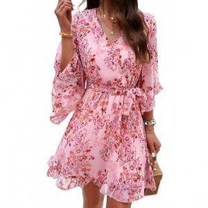 NEW SUPREME FASHION charity floral wrap mini dress in pink